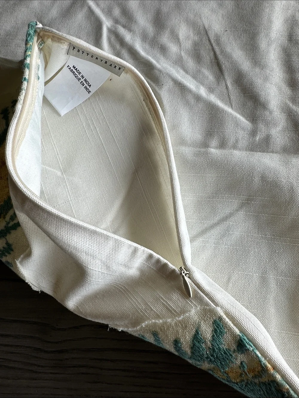 Pottery Barn Turquoise and Yellow Starfish Embroidered Pillow Cover 18” square
